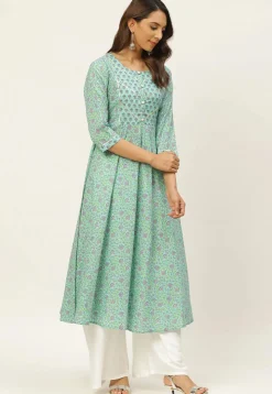 Printed Cotton Kurta in Sea Green