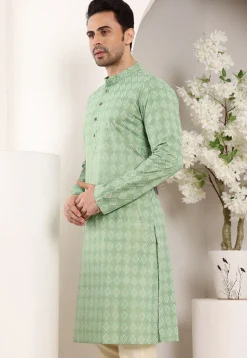 Printed Cotton Kurta in Sea Green