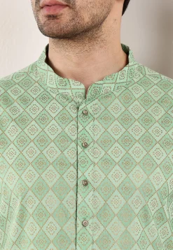 Printed Cotton Kurta in Sea Green