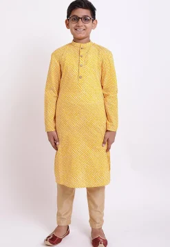 Printed Cotton Kurta in Yellow