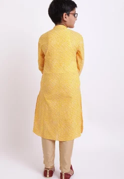 Printed Cotton Kurta in Yellow