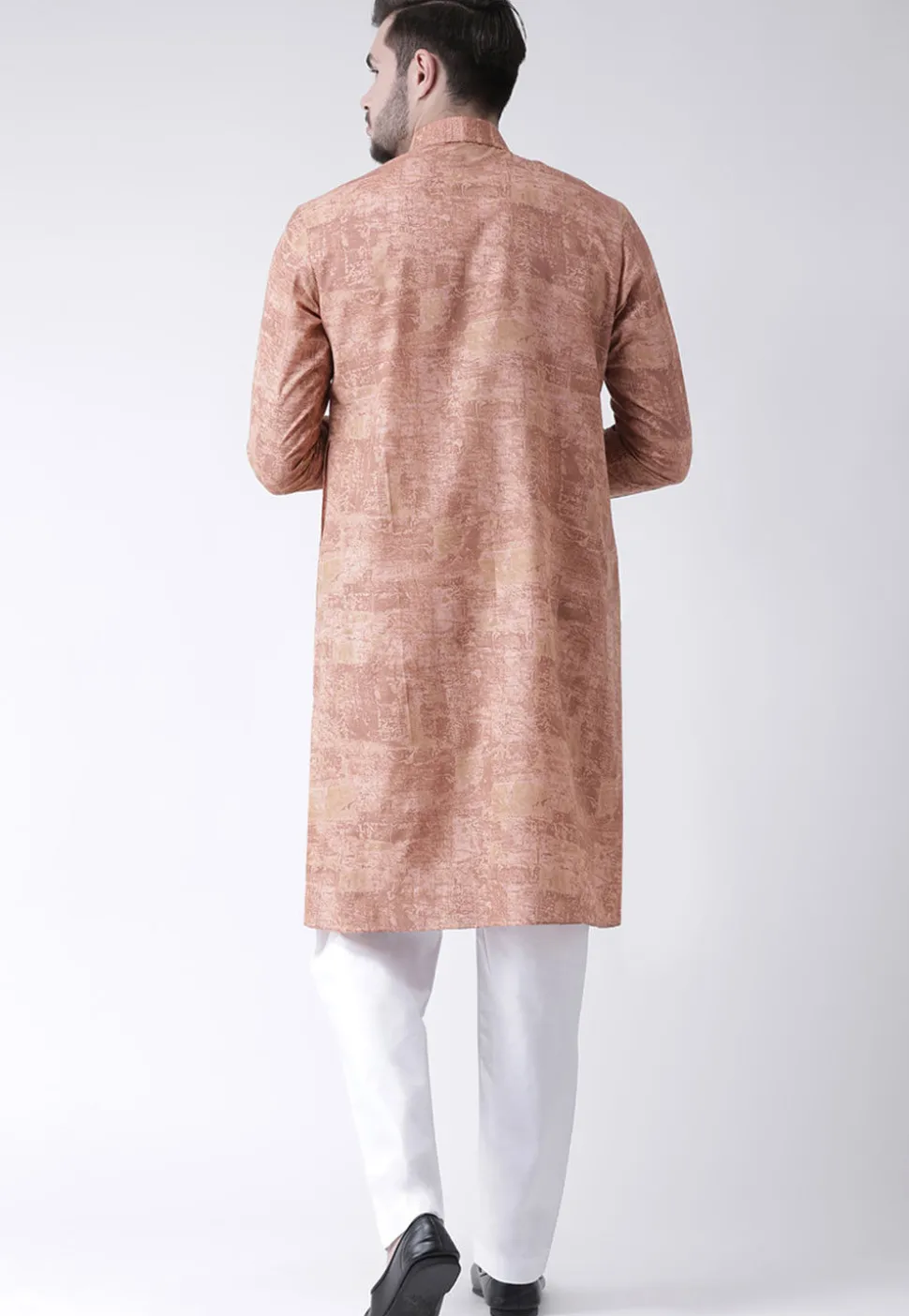 Printed Cotton Kurta Pajama in Light Rust
