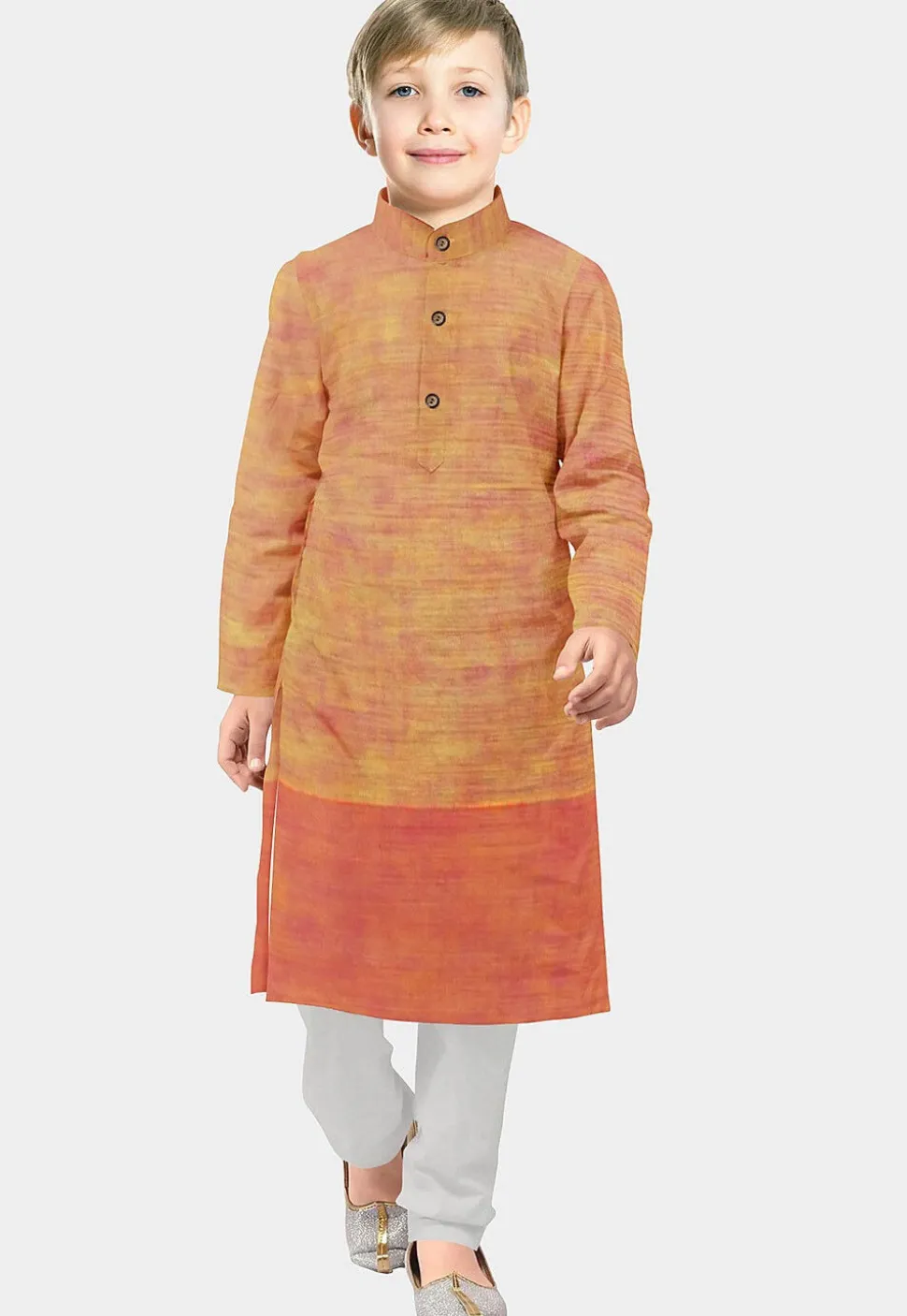 Printed Cotton Kurta Set in Orange