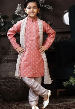 Printed Cotton Kurta Set in Pink