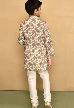 Printed Cotton Kurta Set in Off White