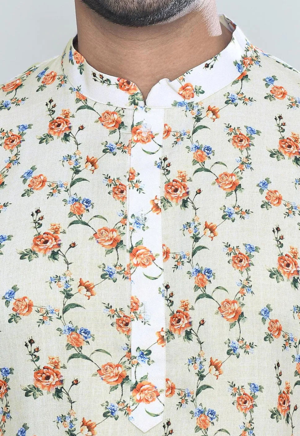 Printed Cotton Kurta Set in Off White