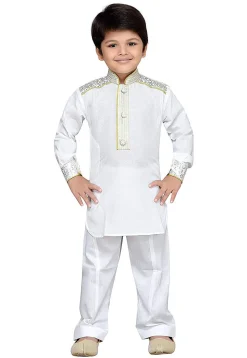 Printed Cotton Kurta Set in White