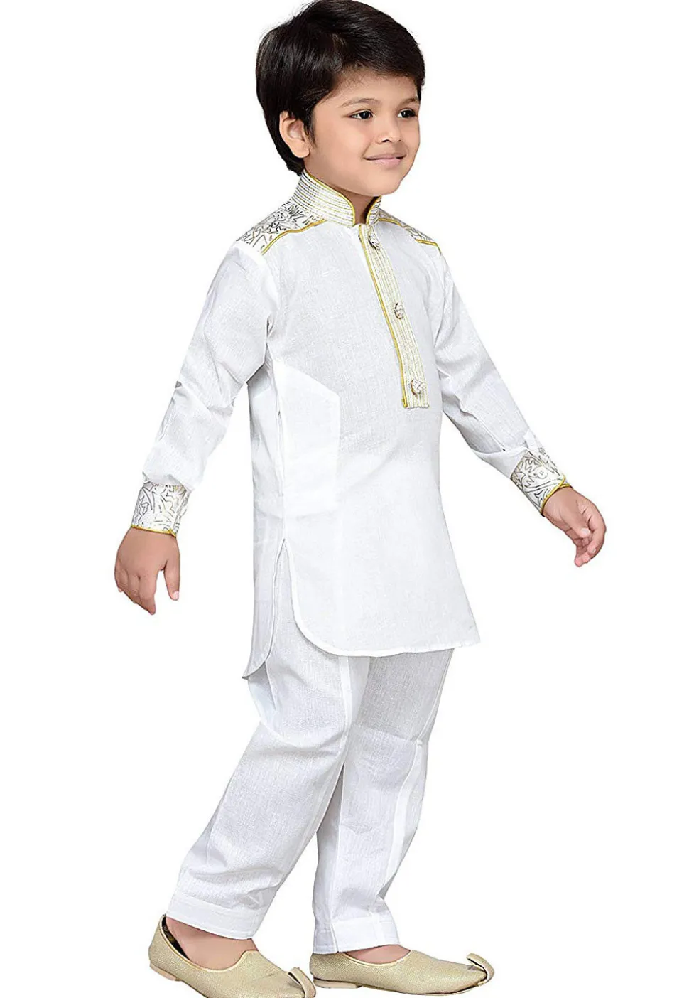 Printed Cotton Kurta Set in White