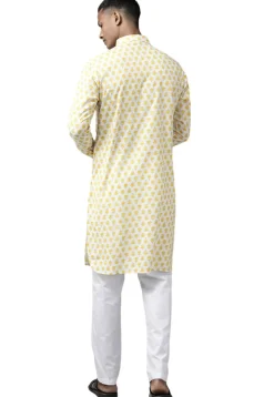 Printed Cotton Kurta Set in Off White