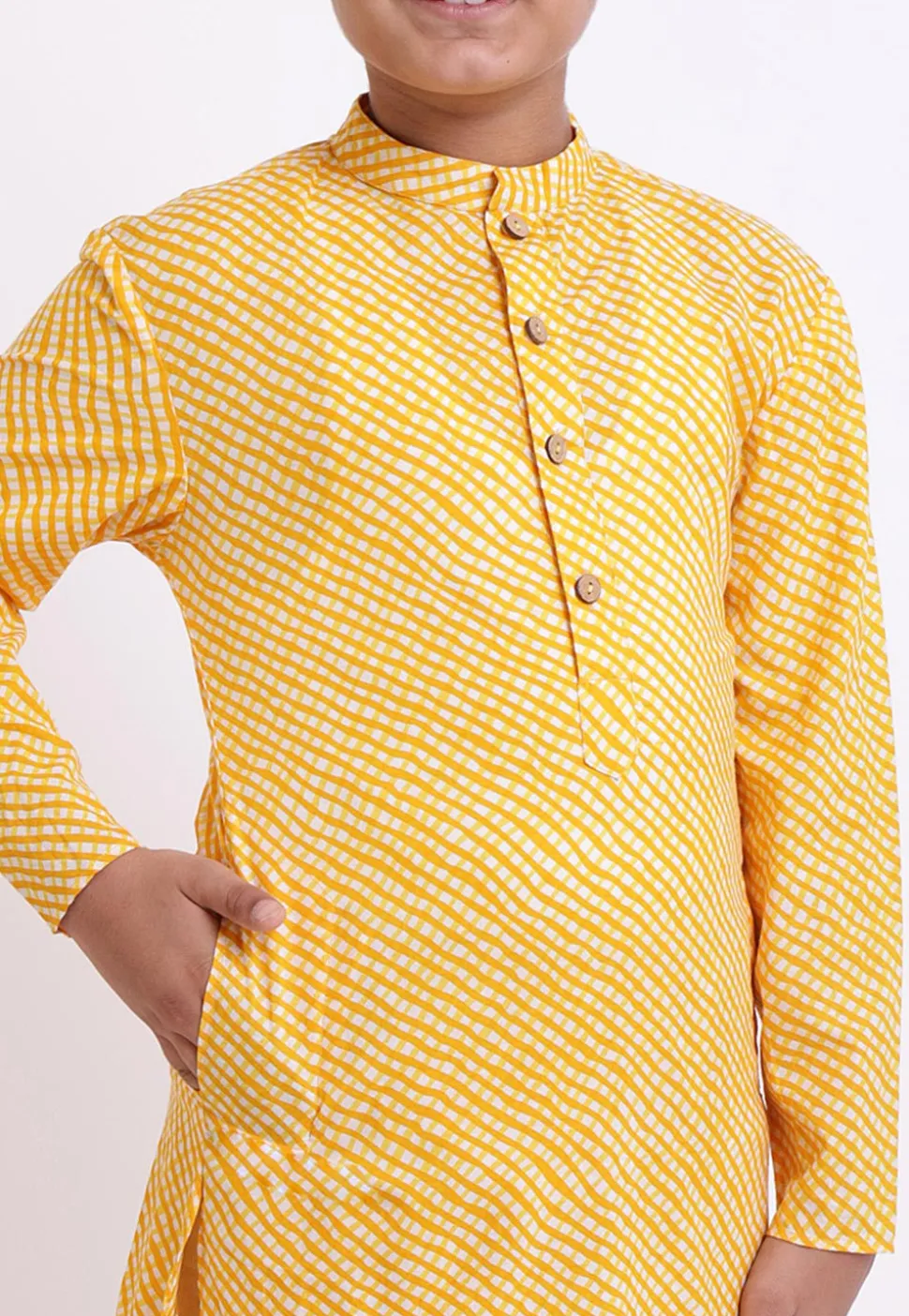 Printed Cotton Kurta Set in Yellow