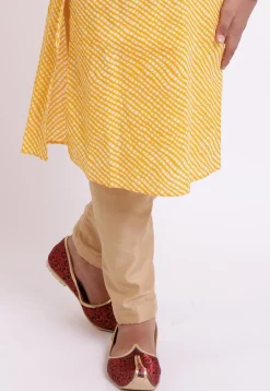 Printed Cotton Kurta Set in Yellow