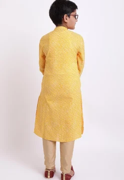 Printed Cotton Kurta Set in Yellow