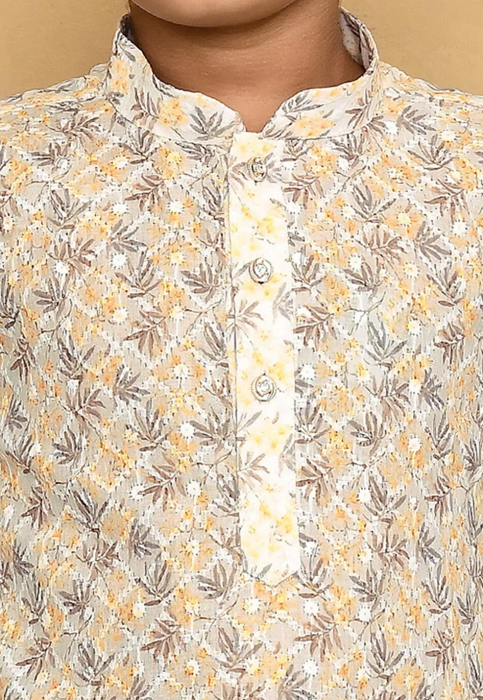 Printed Cotton Kurta Set in White