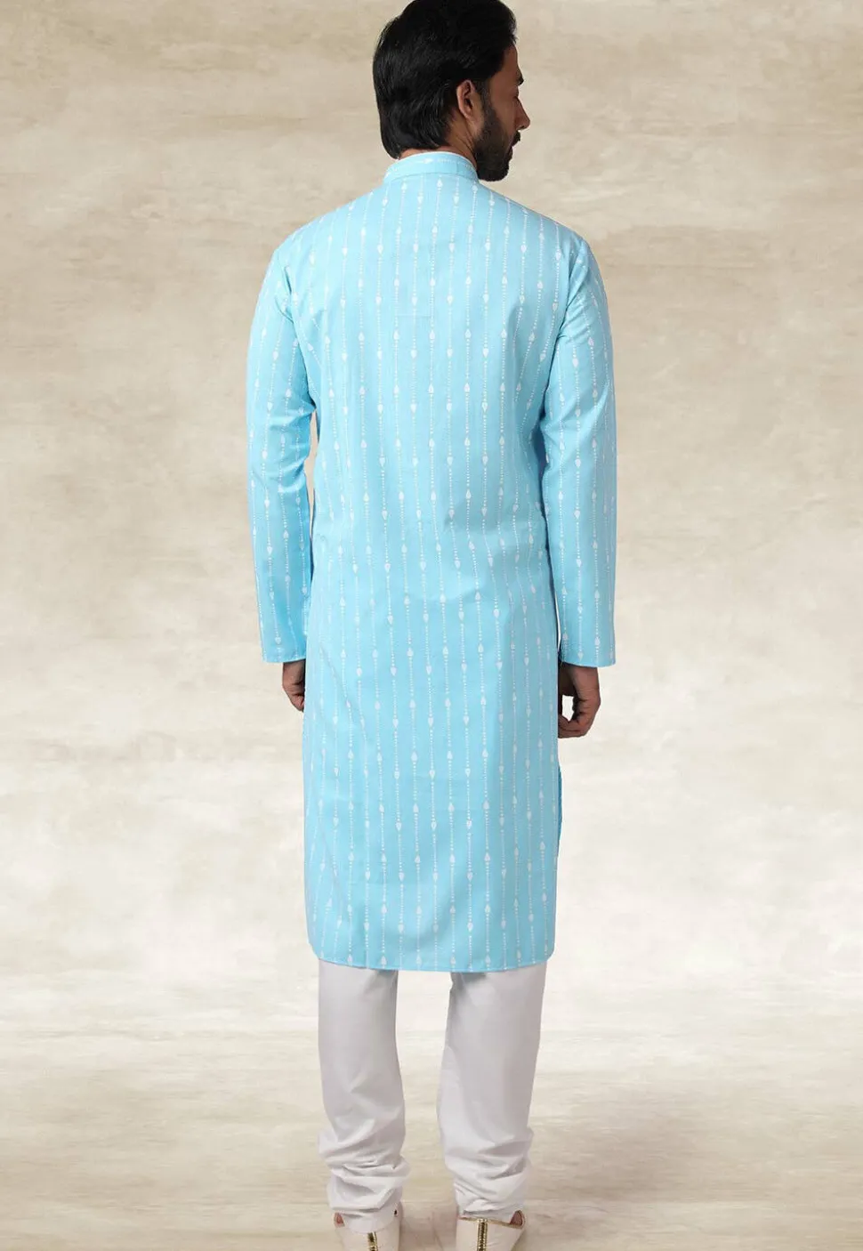Printed Cotton Kurta Set in Light Blue