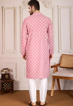 Printed Cotton Kurta Set in Pink