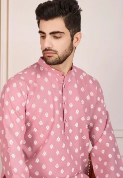 Printed Cotton Kurta Set in Pink