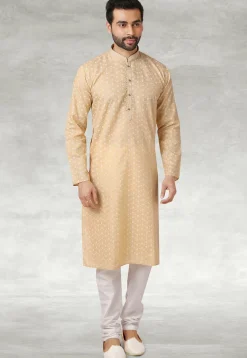 Printed Cotton Kurta Set in Beige