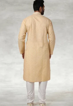 Printed Cotton Kurta Set in Beige
