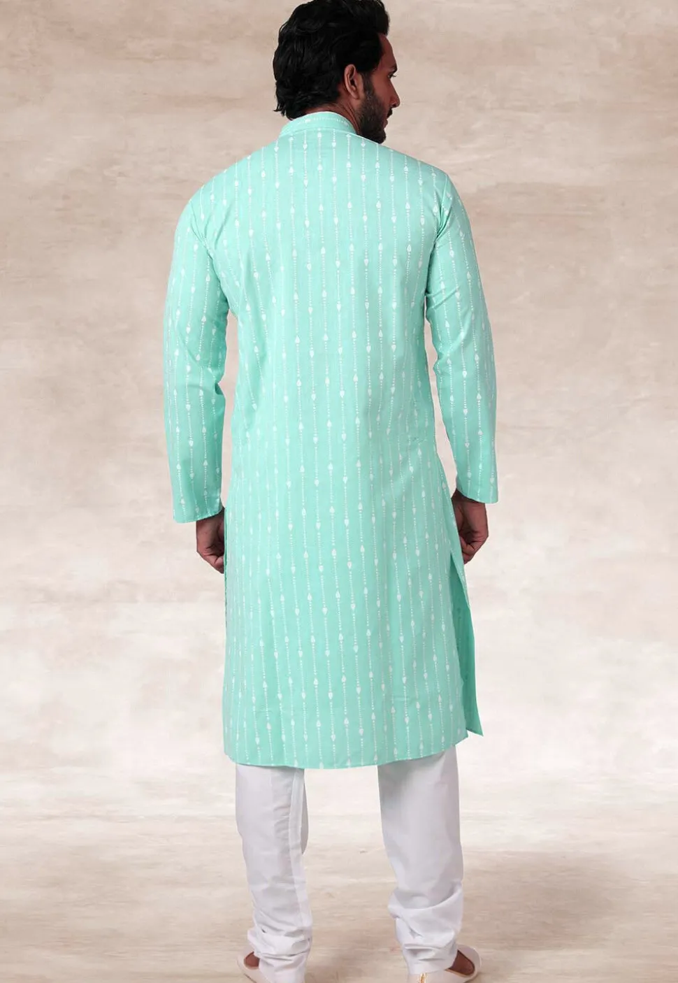 Printed Cotton Kurta Set in Light Blue