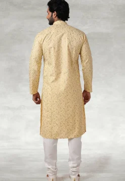 Printed Cotton Kurta Set in Yellow