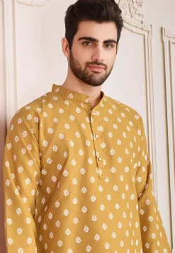 Printed Cotton Kurta Set in Mustard