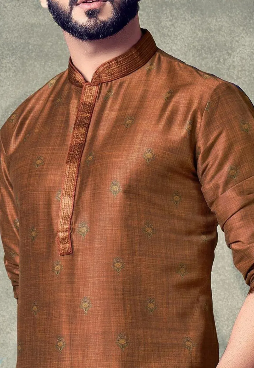Printed Cotton Kurta Set in Rust