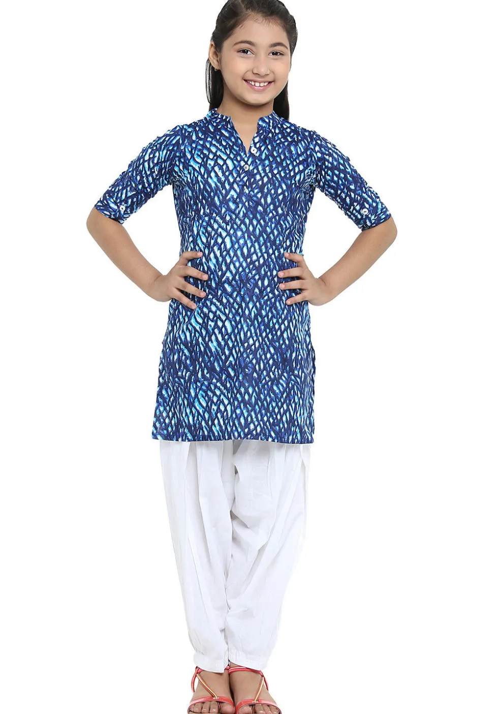 Printed Cotton Kurta with Salwar in Blue