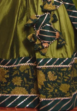Printed Cotton Lehenga in in Olive Green