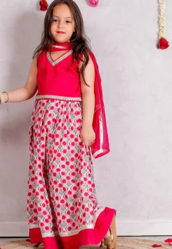 Printed Cotton Lehenga in Off White