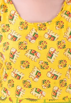 Printed Cotton Long Kurta in Yellow