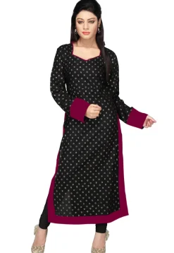 Printed Cotton Long Kurta in Black