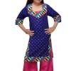 Printed Cotton Long Kurta with Palazzo in Navy Blue