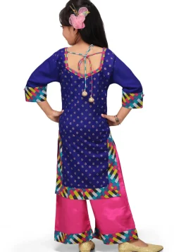 Printed Cotton Long Kurta with Palazzo in Navy Blue
