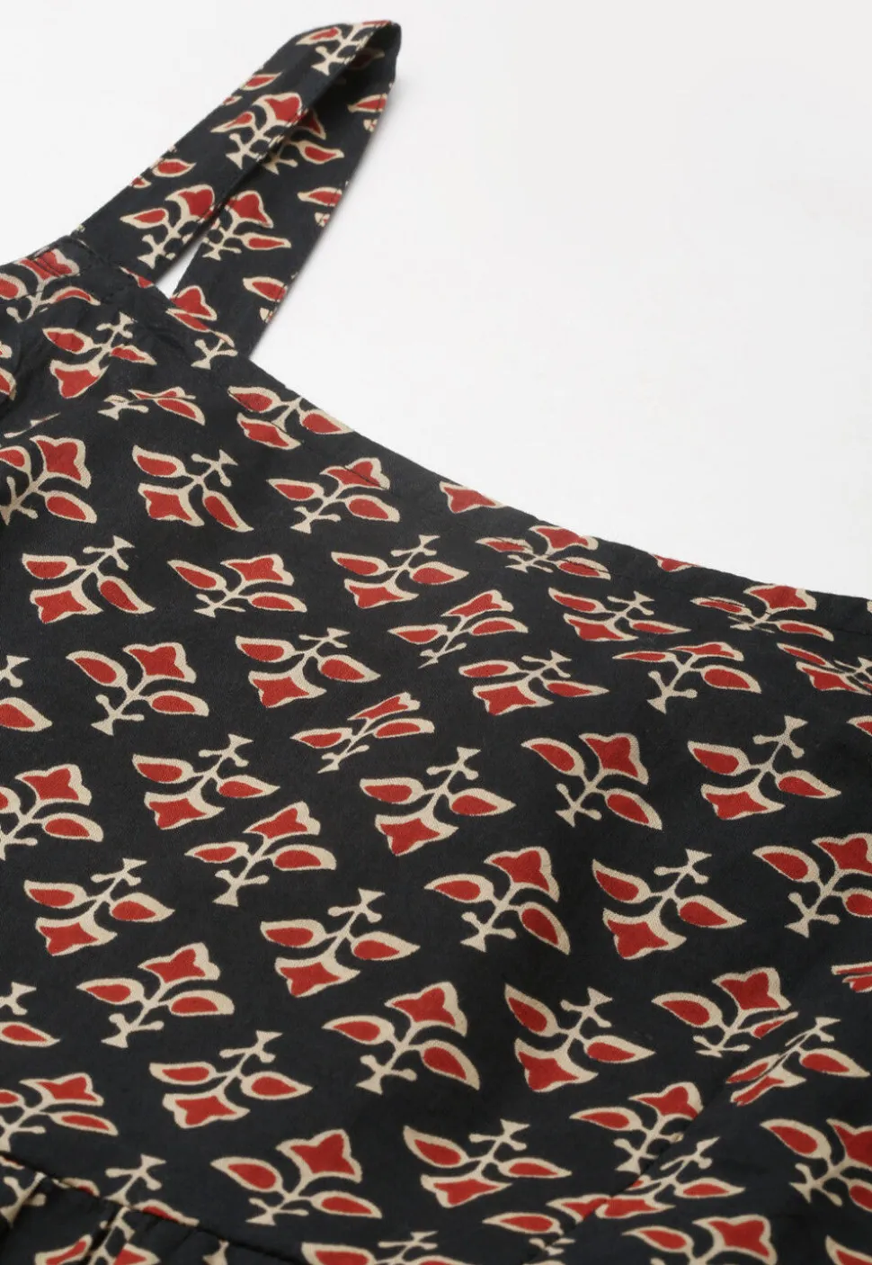 Printed Cotton Midi Dress in Black