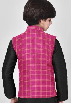 Printed Cotton Nehru Jacket in Fuchsia