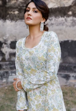 Printed Cotton Pakistani Suit in Off White