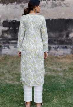 Printed Cotton Pakistani Suit in Off White