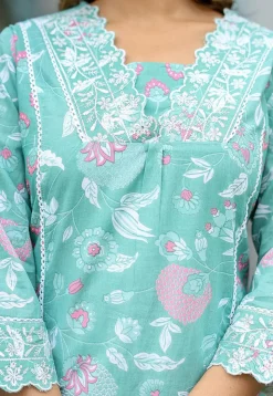 Printed Cotton Pakistani Suit in Light Green