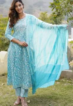 Printed Cotton Pakistani Suit in Blue