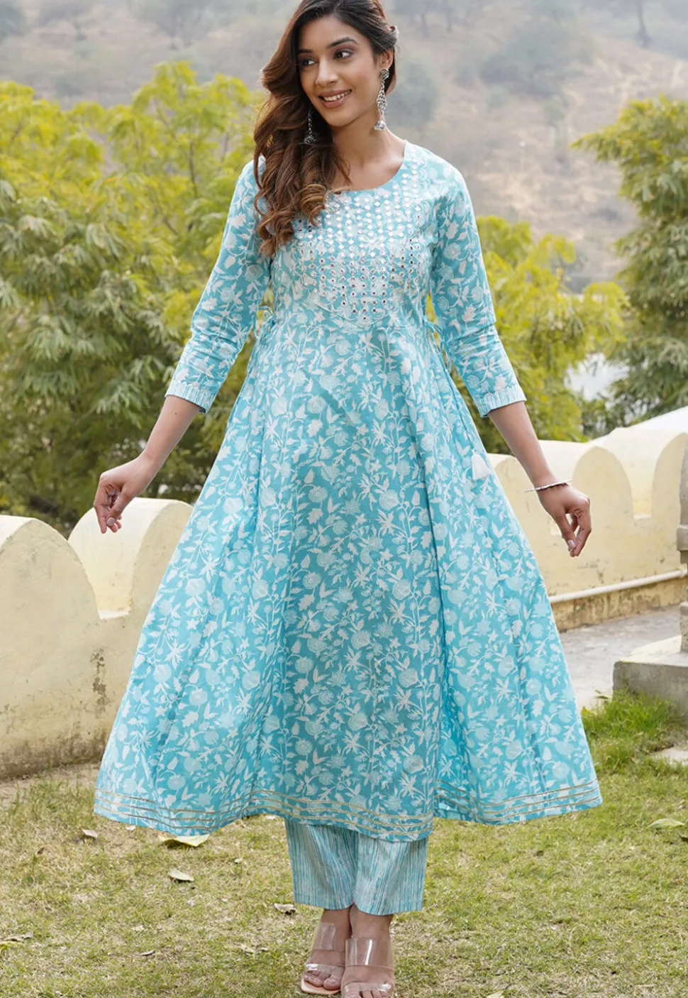 Printed Cotton Pakistani Suit in Blue