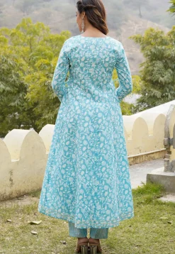 Printed Cotton Pakistani Suit in Blue