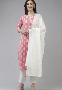 Printed Cotton Pakistani Suit in Pink