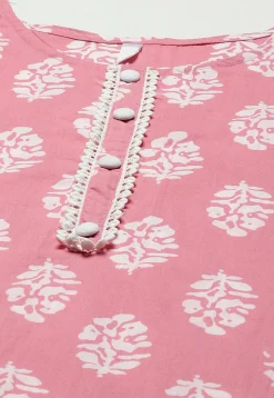 Printed Cotton Pakistani Suit in Pink