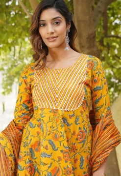 Printed Cotton Pakistani Suit in Mustard