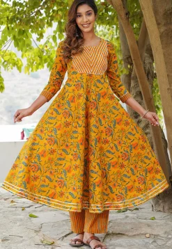 Printed Cotton Pakistani Suit in Mustard