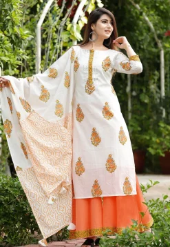 Printed Cotton Pakistani Suit in Off White