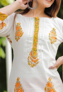 Printed Cotton Pakistani Suit in Off White