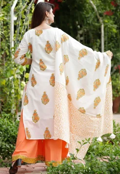 Printed Cotton Pakistani Suit in Off White