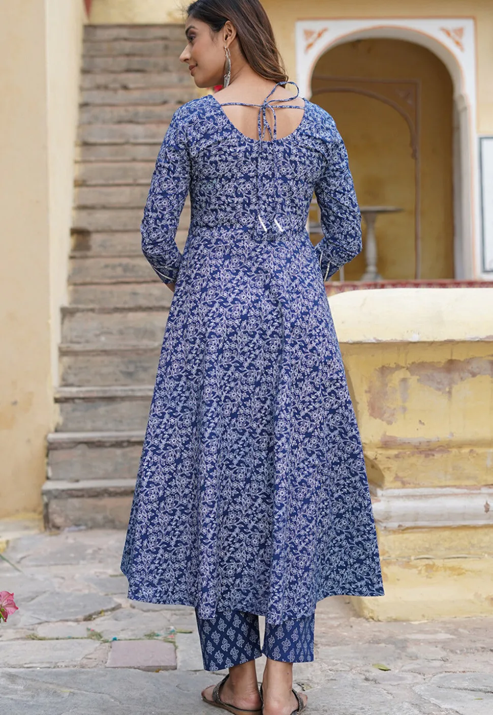 Printed Cotton Pakistani Suit in Navy Blue
