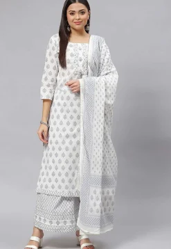 Printed Cotton Pakistani Suit in White